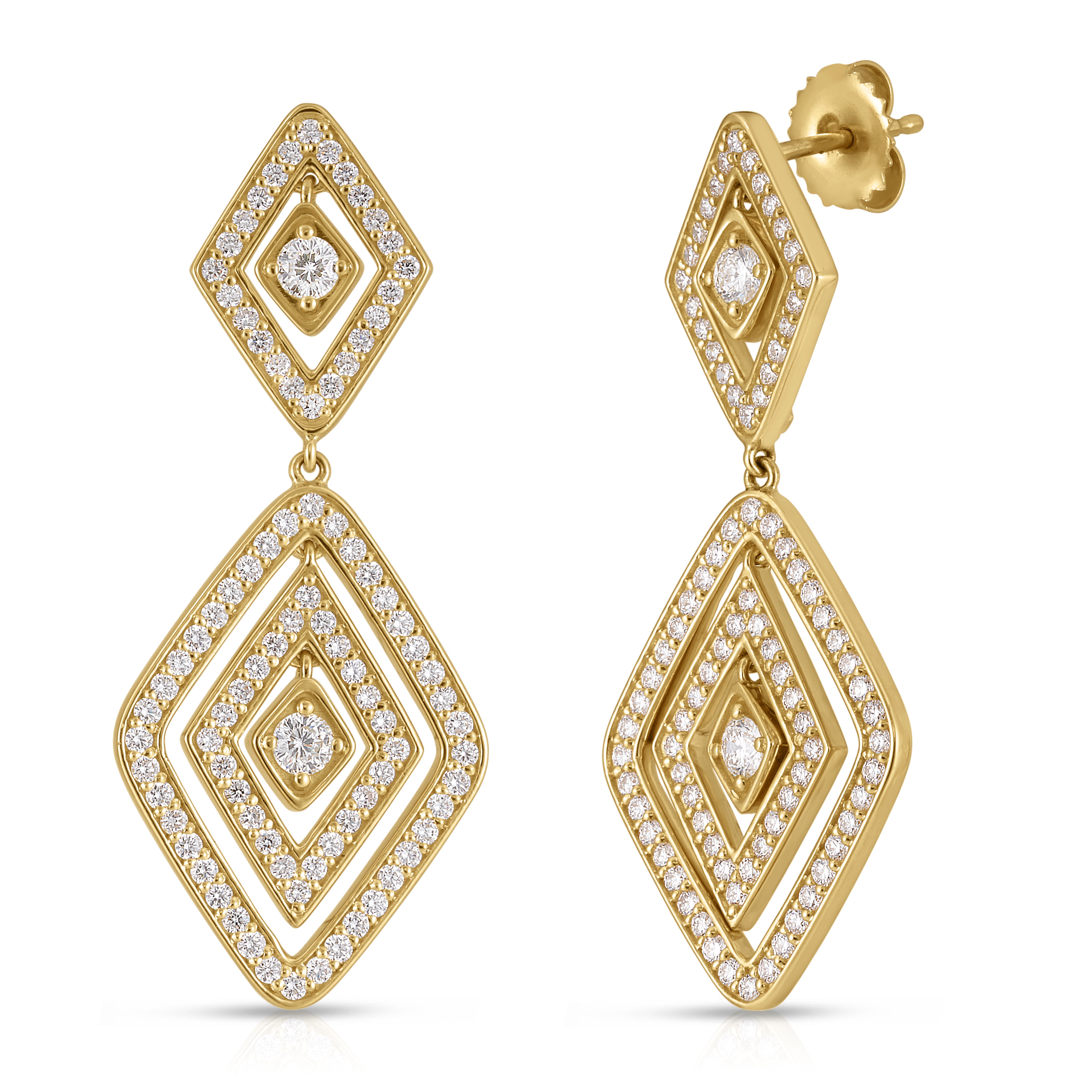 18K YELLOW GOLD DIAMANTE DIAMOND DANGLE EARRINGS