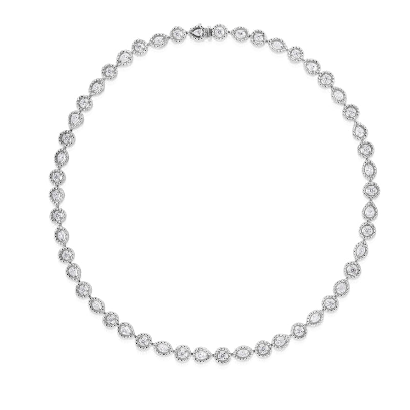 18K WHITE GOLD DOLCETTO ALTERNATING THREE STONE DIAMOND NECKLACE