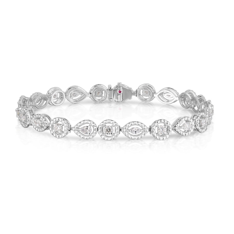 18K WHITE GOLD DOLCETTO ALTERNATING THREE STONE DIAMOND BRACELET