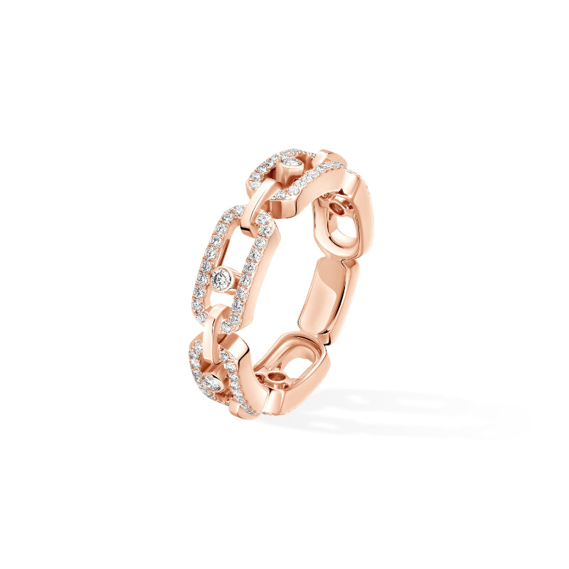 18K Pink Gold Diamond Move Link Pavé Ring
