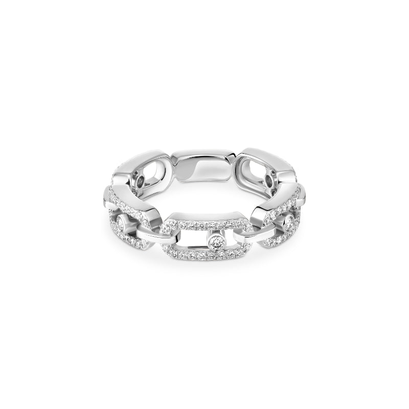 18K White Gold Diamond Move Link Pavé Ring