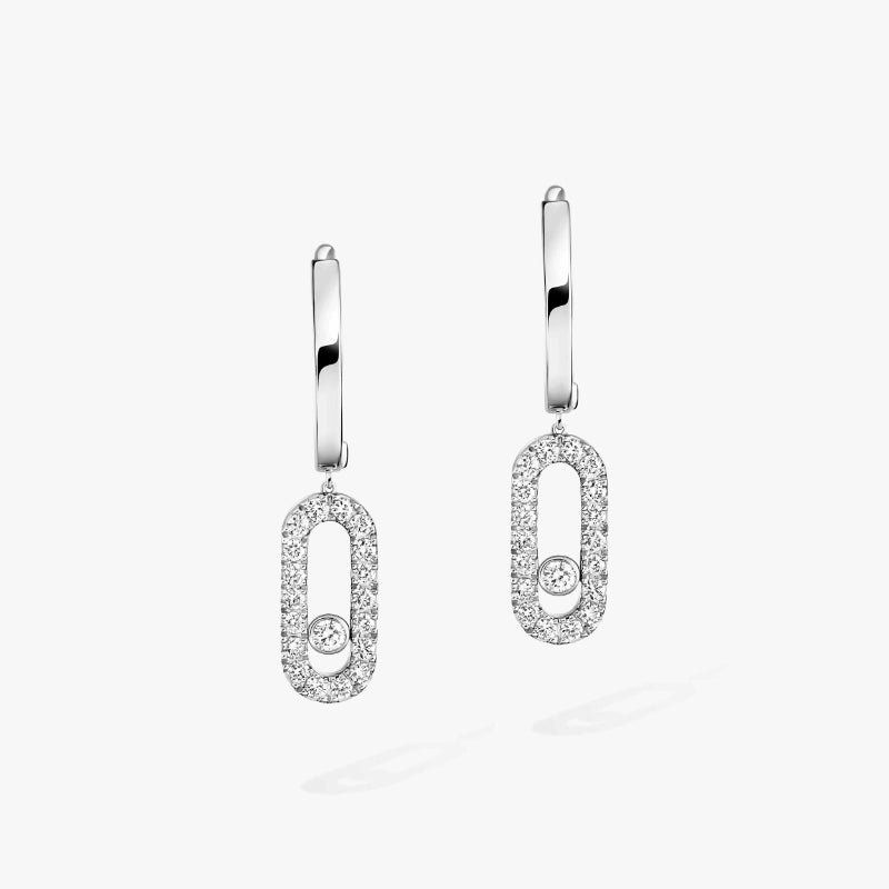 1 Pair of 18K White Gold Diamond Move Uno Hoop Earrings