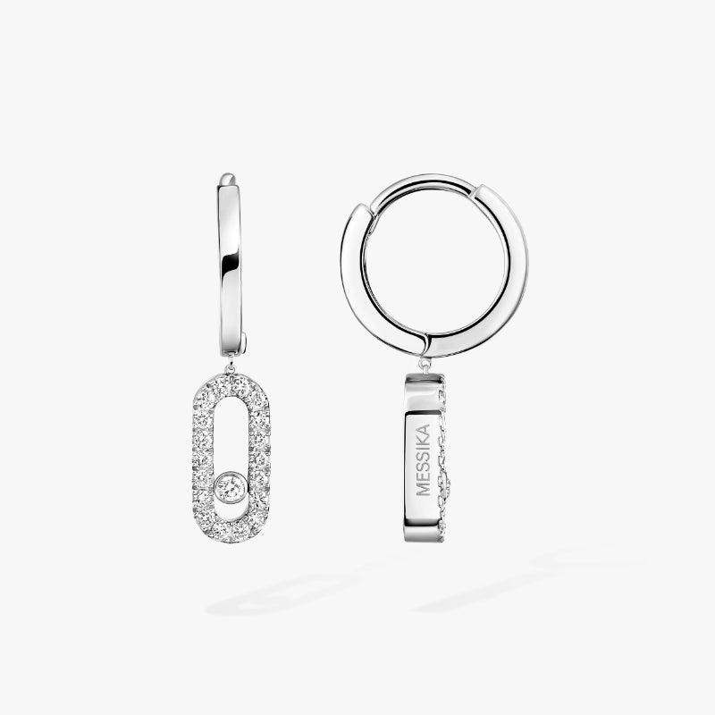 1 Pair of 18K White Gold Diamond Move Uno Hoop Earrings