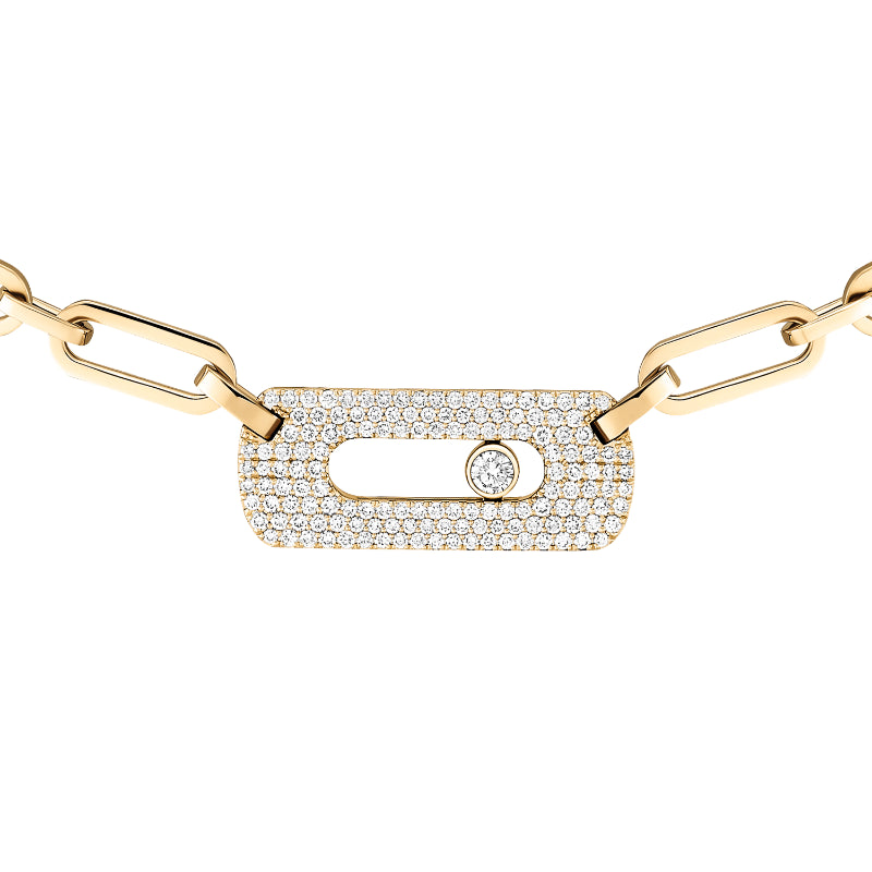 18K Yellow Gold Diamond Move Link Necklace