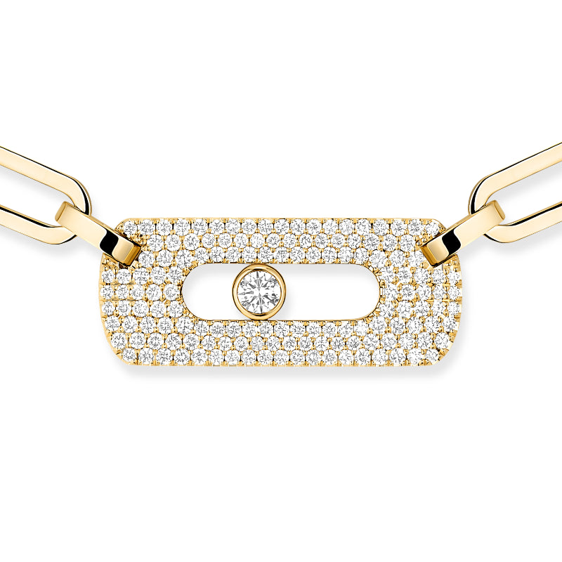 18K Yellow Gold Diamond Move Link Necklace