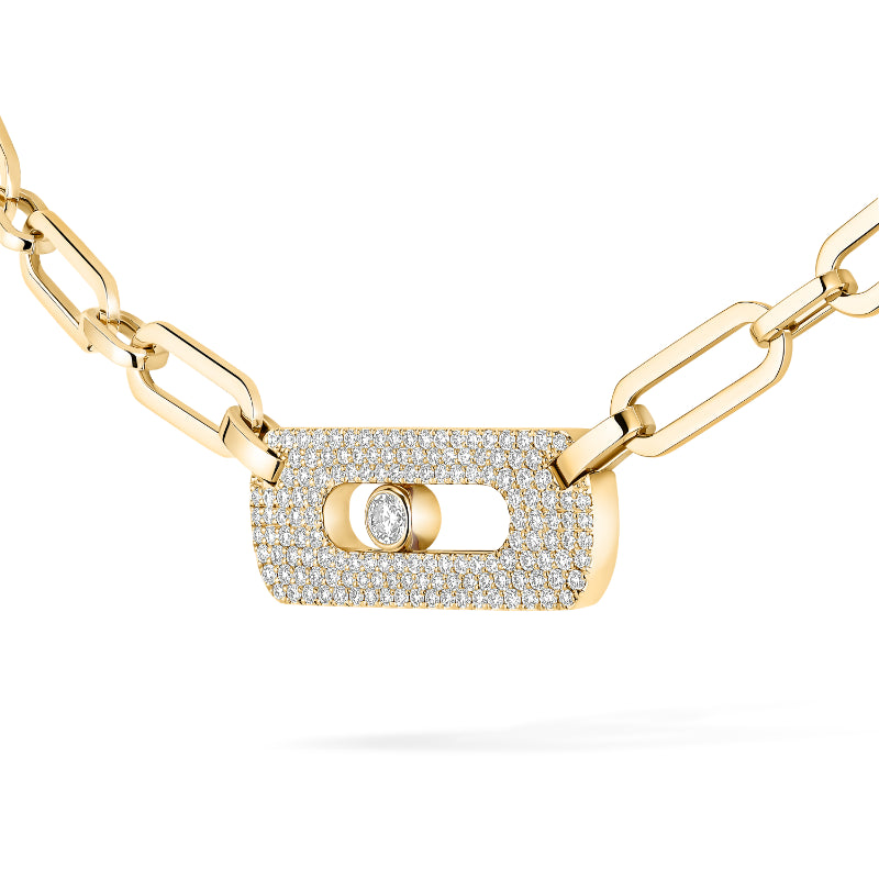 18K Yellow Gold Diamond Move Link Necklace