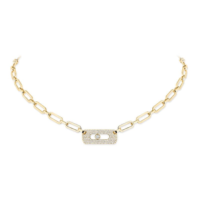 18K Yellow Gold Diamond Move Link Necklace