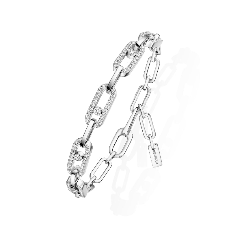 18K White Gold Diamond Move Link Bracelet