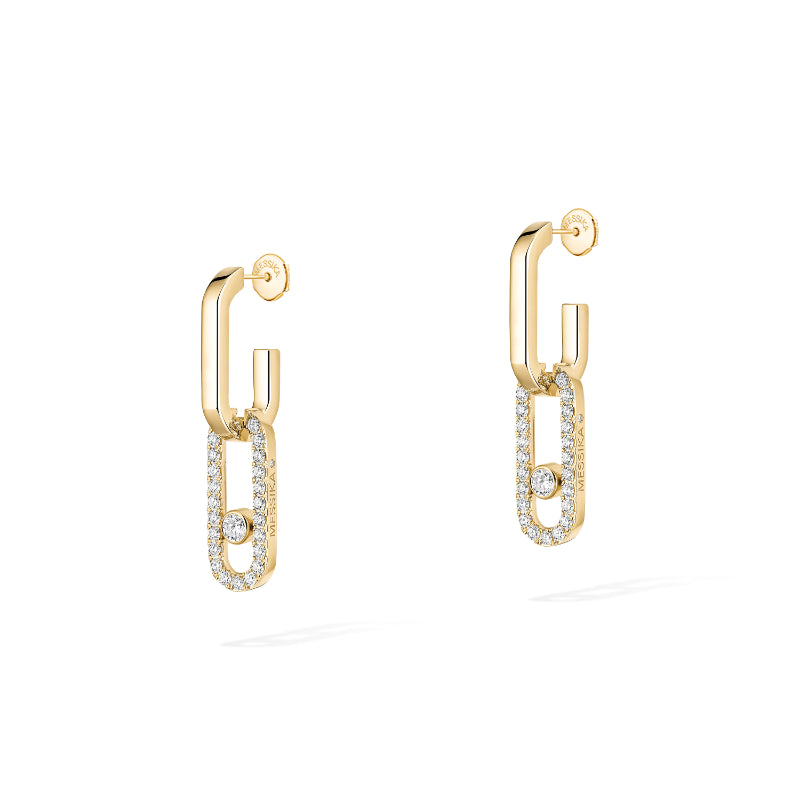 1 Pair of 18K Yellow Gold Diamond Move Link Earrings