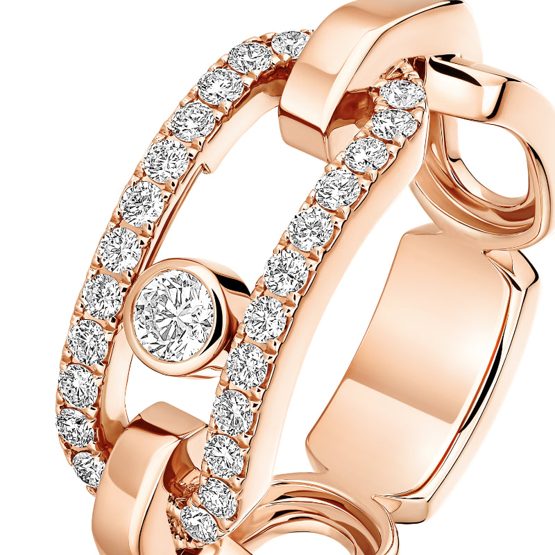 18K Pink Gold Diamond Move Link Ring