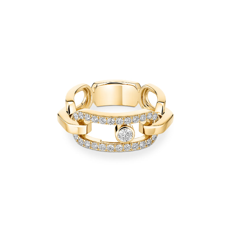 18K Yellow Gold Diamond Move Link Ring