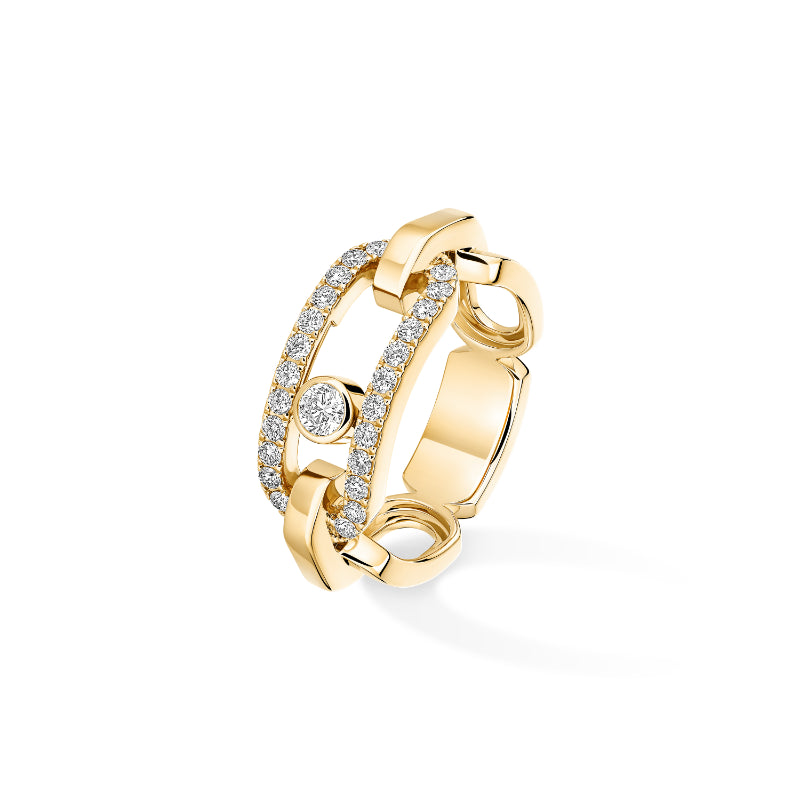 18K Yellow Gold Diamond Move Link Ring