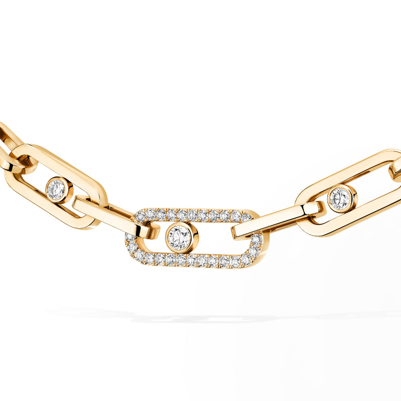 18K Yellow Gold Diamond Move Link Necklace
