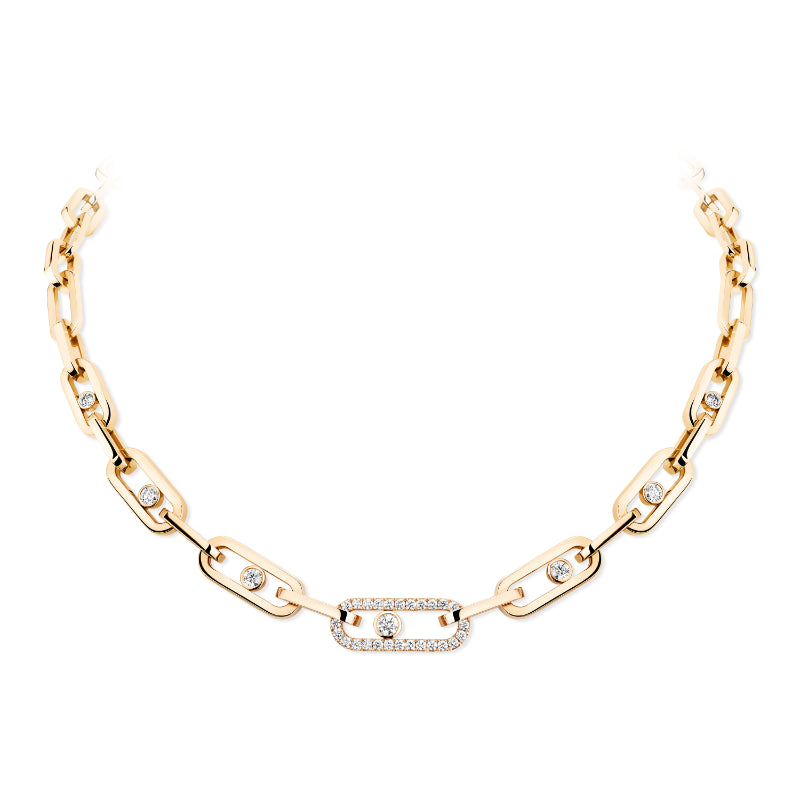 18K Yellow Gold Diamond Move Link Necklace