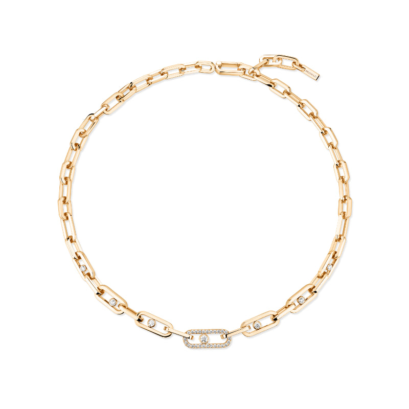 18K Yellow Gold Diamond Move Link Necklace