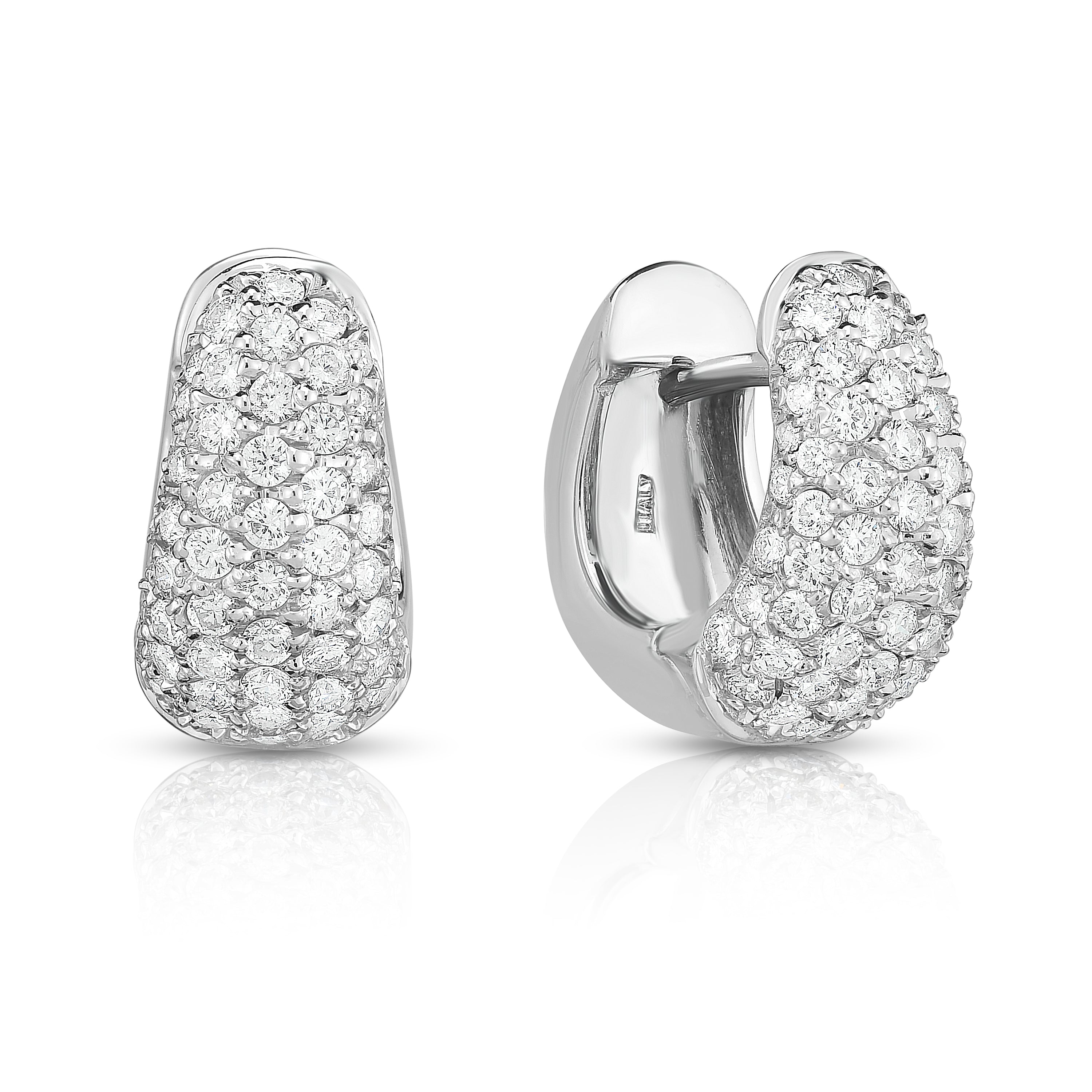 18K WHITE GOLD CLASSIC DIAMOND PAVE HUGGY HOOPS