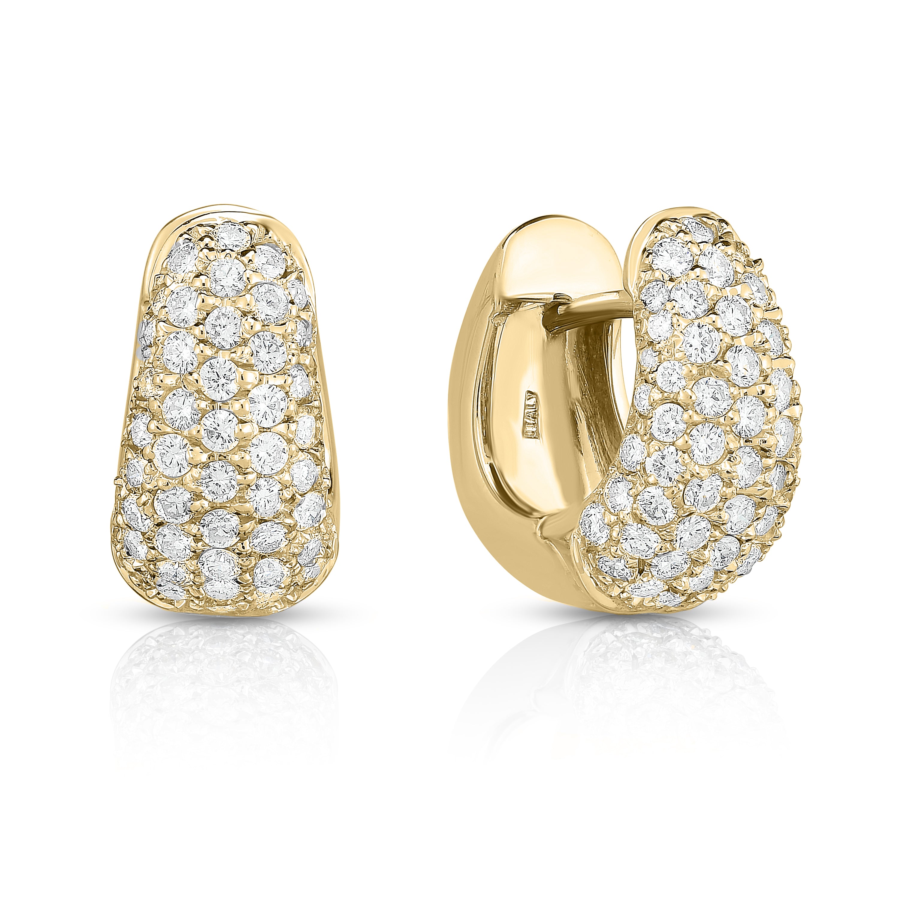 18K YELLOW GOLD CLASSIC DIAMOND PAVE HUGGY HOOPS