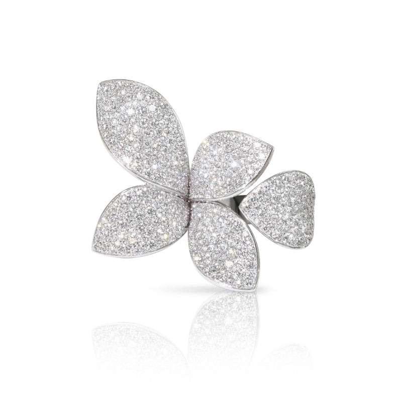 Giardini Segreti Five Leaves Medium Flower Ring in 18K White Gold with White Diamonds.