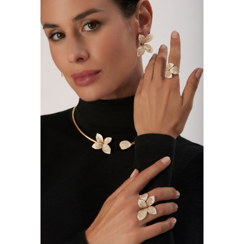 Giardini Segreti XL Flower Earrings in 18K Rose Gold with White and Champagne Diamonds.