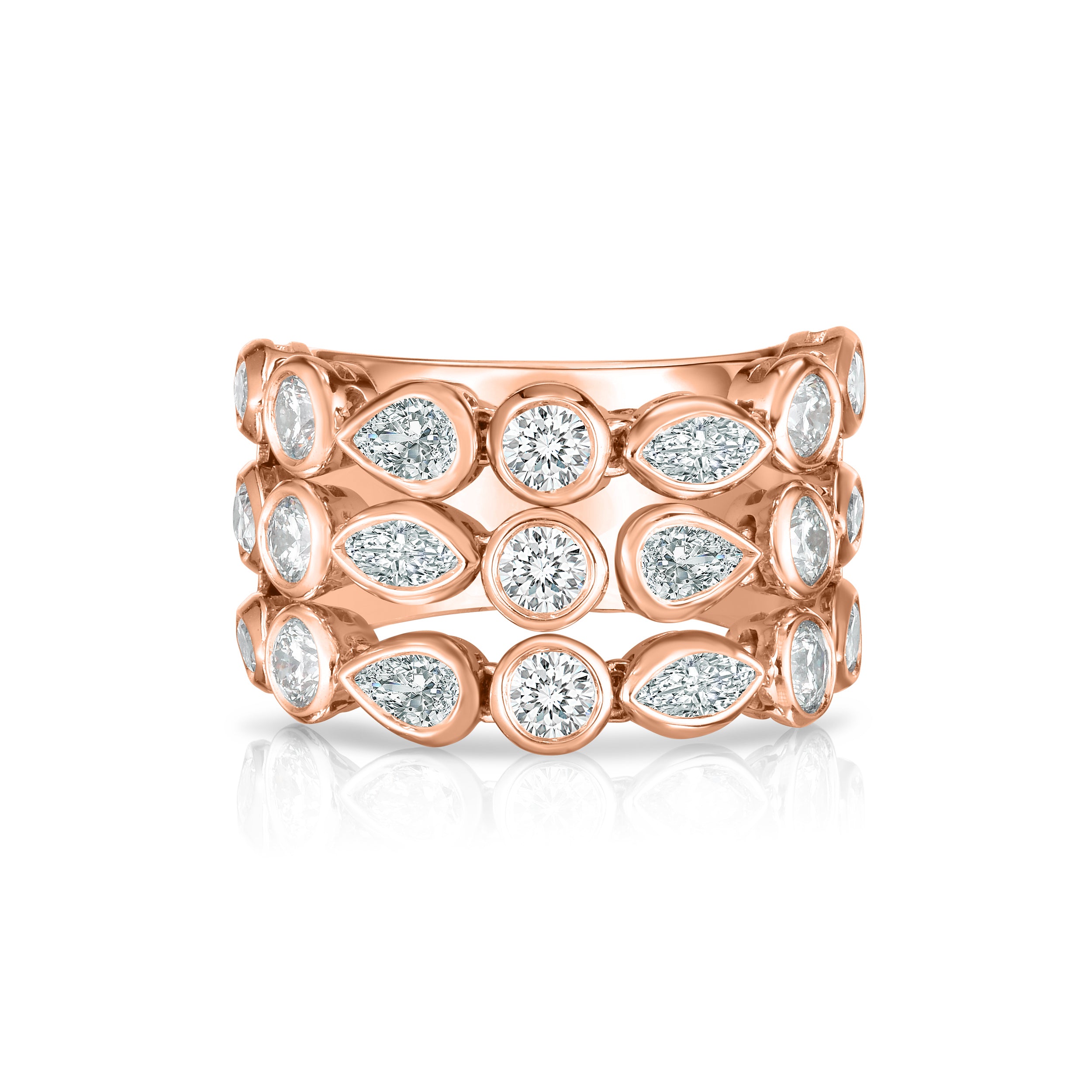 18K ROSE GOLD DOLCE THREE ROW DIAMOND RING