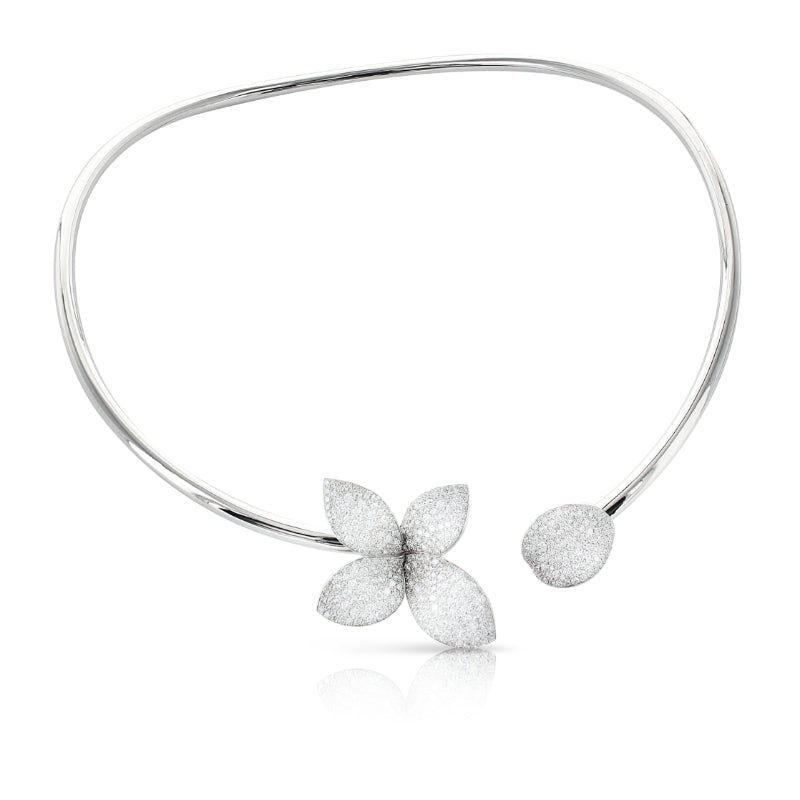 Giardini Segreti Single Flower Collier in 18K White Gold with White Diamonds.