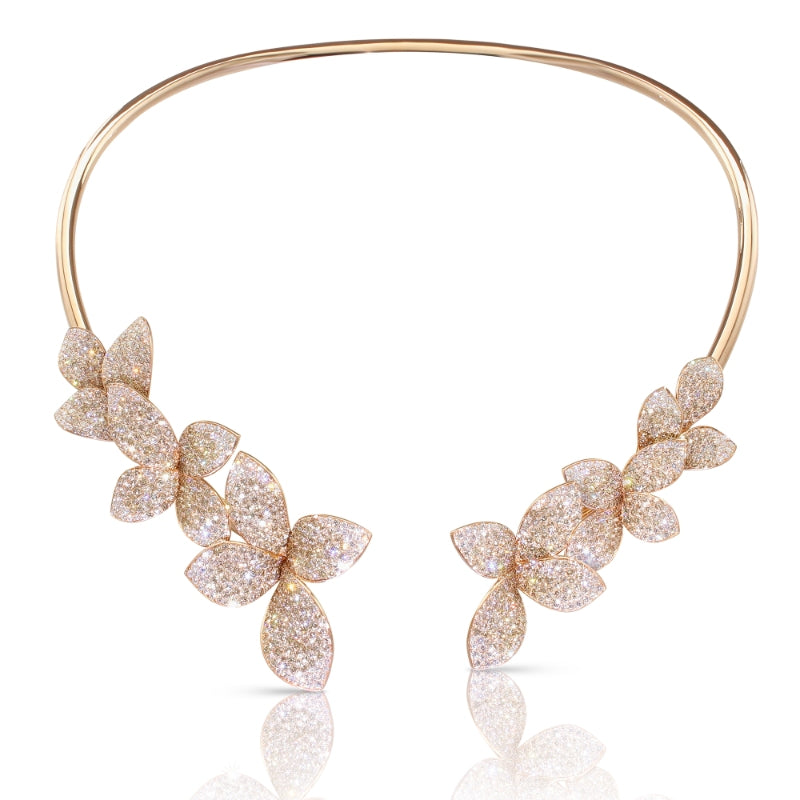 Giardini Segreti Multi Flower Collier in 18K Rose Gold with White and Champagne Diamonds.