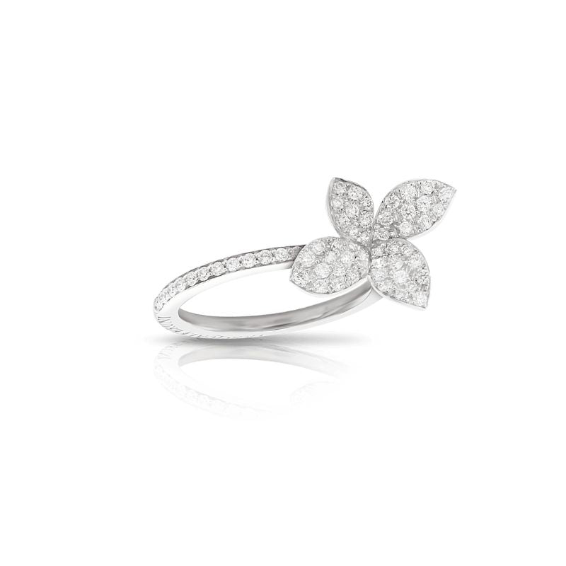 Petit Garden Ring in 18K White Gold with White Diamonds, Small Flower.
