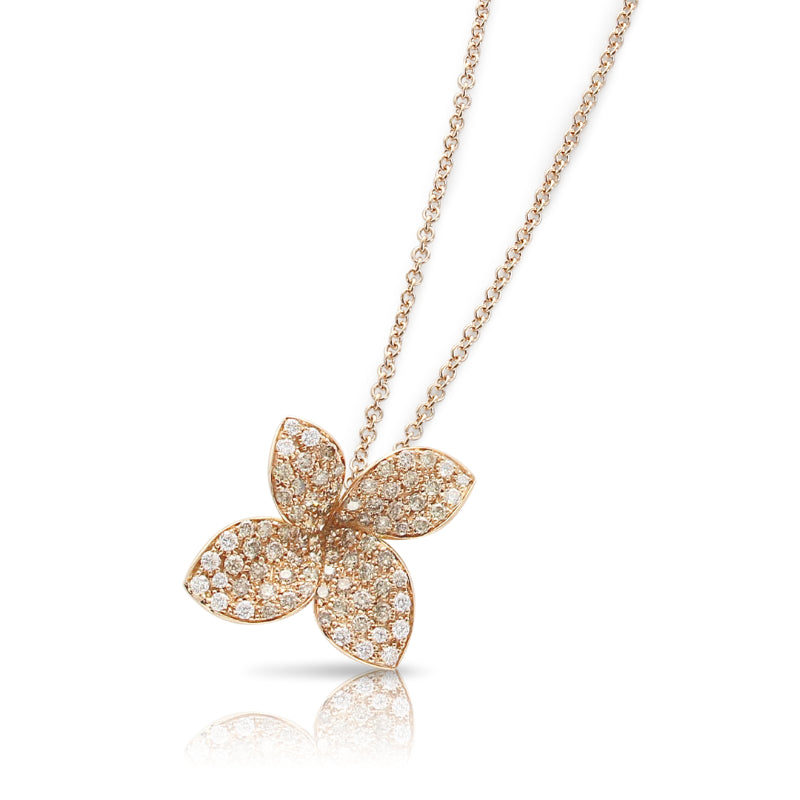 Petit Garden Necklace in 18K Rose Gold with White and Champagne Diamonds, Medium Flower.