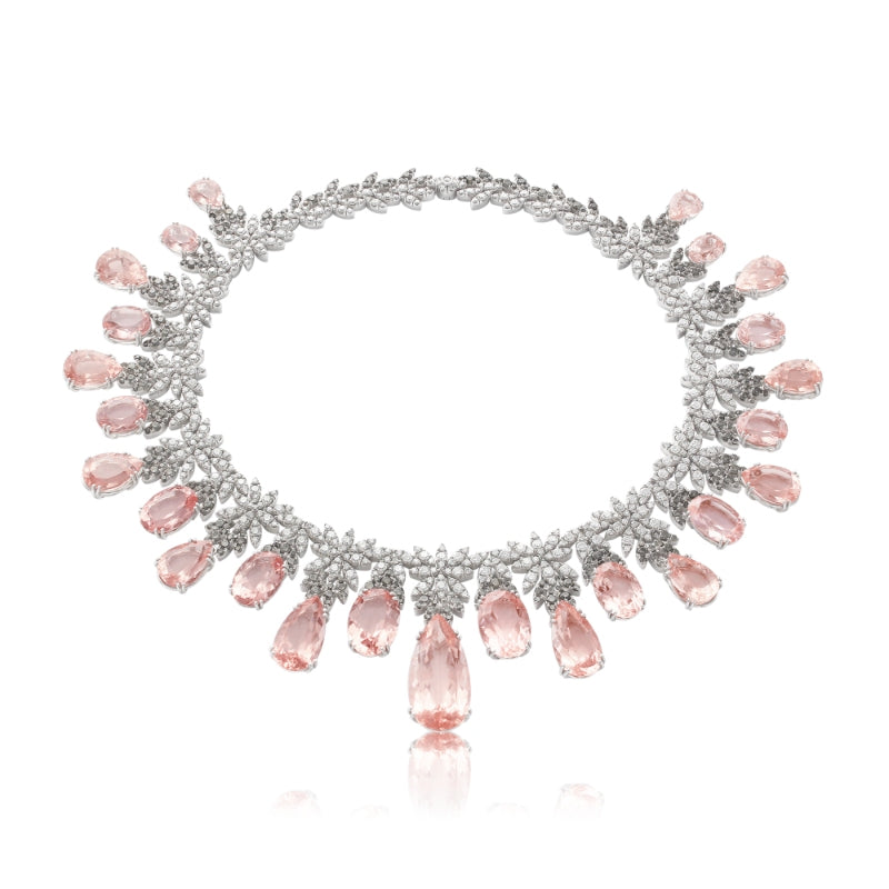 Ghirlanda Atelier Collier in 18K White Gold with Morganite, White and Grey Diamonds.