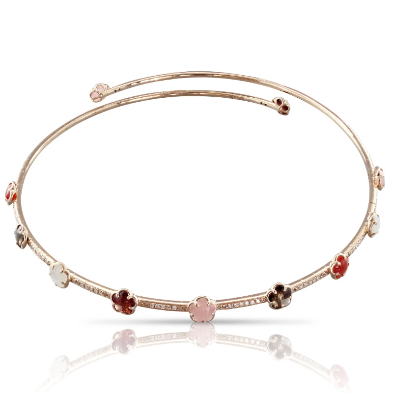 Figlia dei Fiori Choker in 18K Rose Gold with Pink Chalcedony, Red Garnet, White Moonstone, Smoky Quartz, Carnelian, White and Champagne Diamonds.