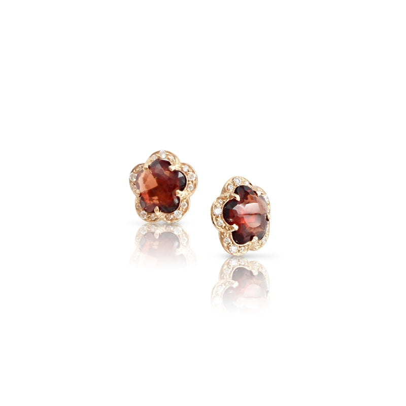 Figlia dei Fiori Stud Earrings in 18K Rose Gold with Red Garnet and White Diamonds.