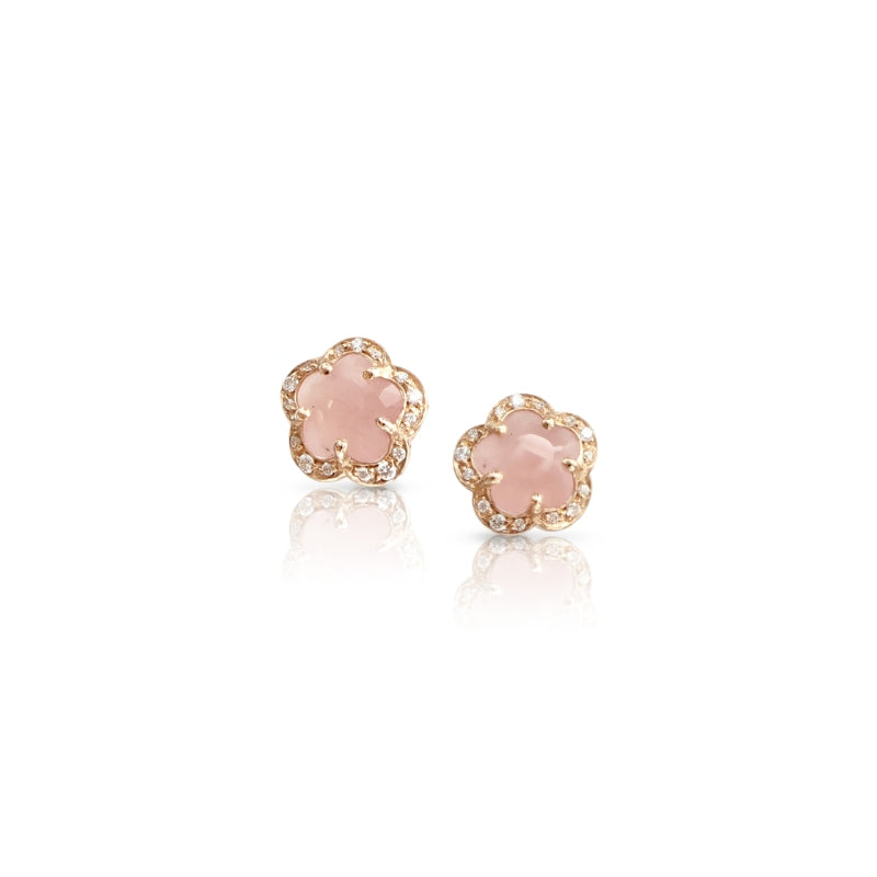 Figlia dei Fiori Stud Earrings in 18K Rose Gold with Pink Chalcedony and White Diamonds.