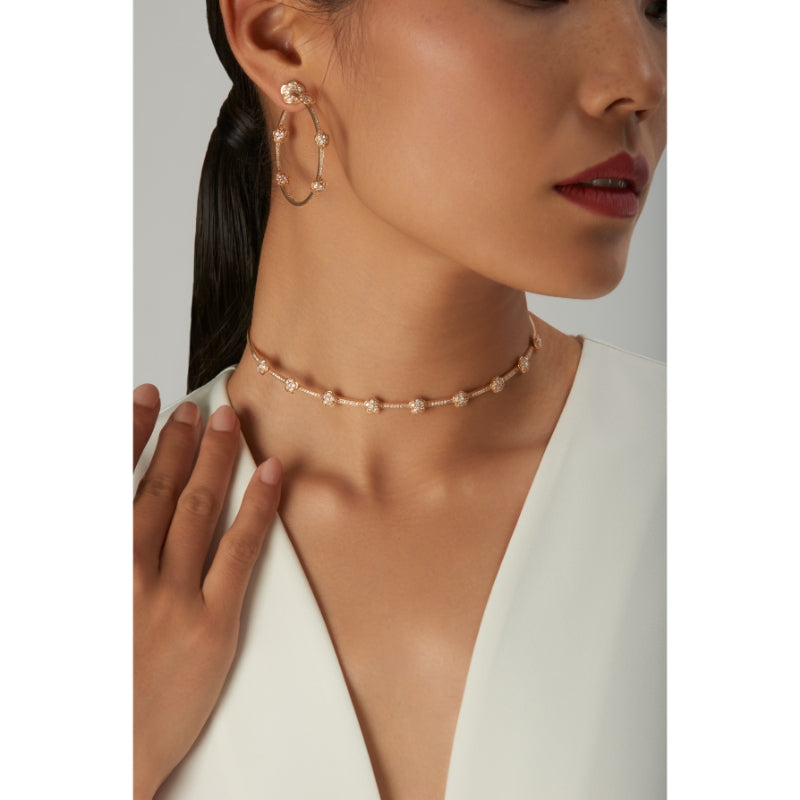 Figlia dei Fiori Hoop Earrings in 18K Rose Gold with White and Champagne Diamonds.