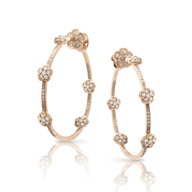 Figlia dei Fiori Hoop Earrings in 18K Rose Gold with White and Champagne Diamonds.