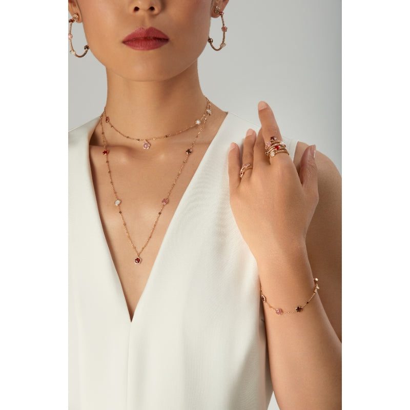 Figlia dei Fiori Sautoir in 18K Rose Gold with Pink Chalcedony, Red Garnet, White Moonstone, Smoky Quartz, Carnelian and White Diamonds.