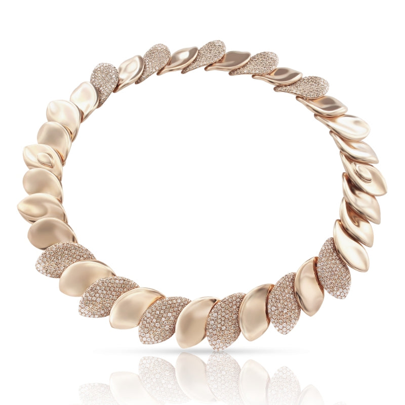 Alelui&aacute; Choker Combination in 18K Rose Gold with White and Champagne Diamonds.
