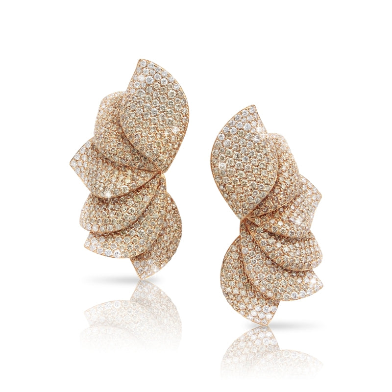 Alelui&aacute; Earrings in 18K Rose Gold with White and Champagne Diamonds.