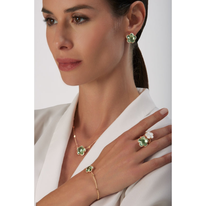 Bon Ton Dolce Vita Stud Earrings in 18K Rose Gold with Prasiolite and White Diamonds.