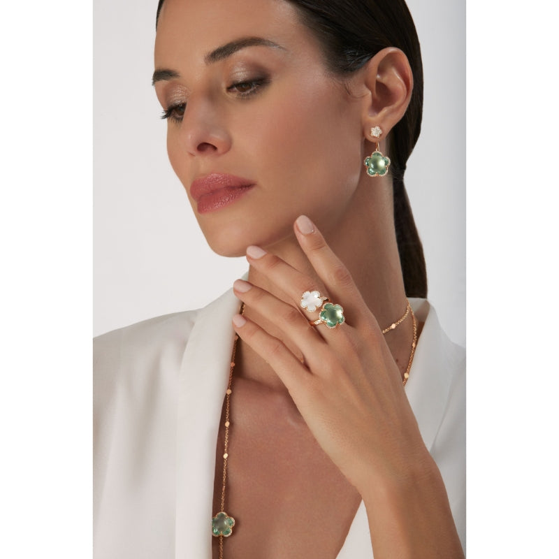 Bon Ton Dolce Vita Contrari&eacute; Ring in 18K Rose Gold with Prasiolite, Milky Quartz and White Diamonds.