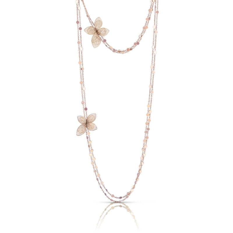 Giardini Segreti Sautoir in 18K Rose Gold with White and Champagne Diamonds.