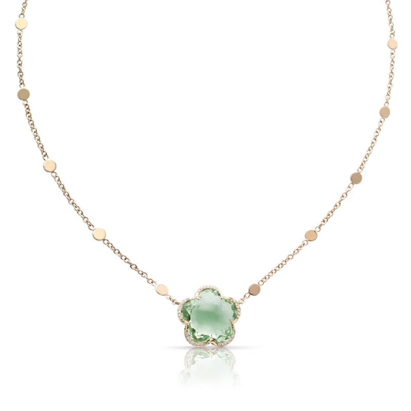 Bon Ton Dolce Vita Necklace in 18K Rose Gold with Prasiolite and White Diamonds.