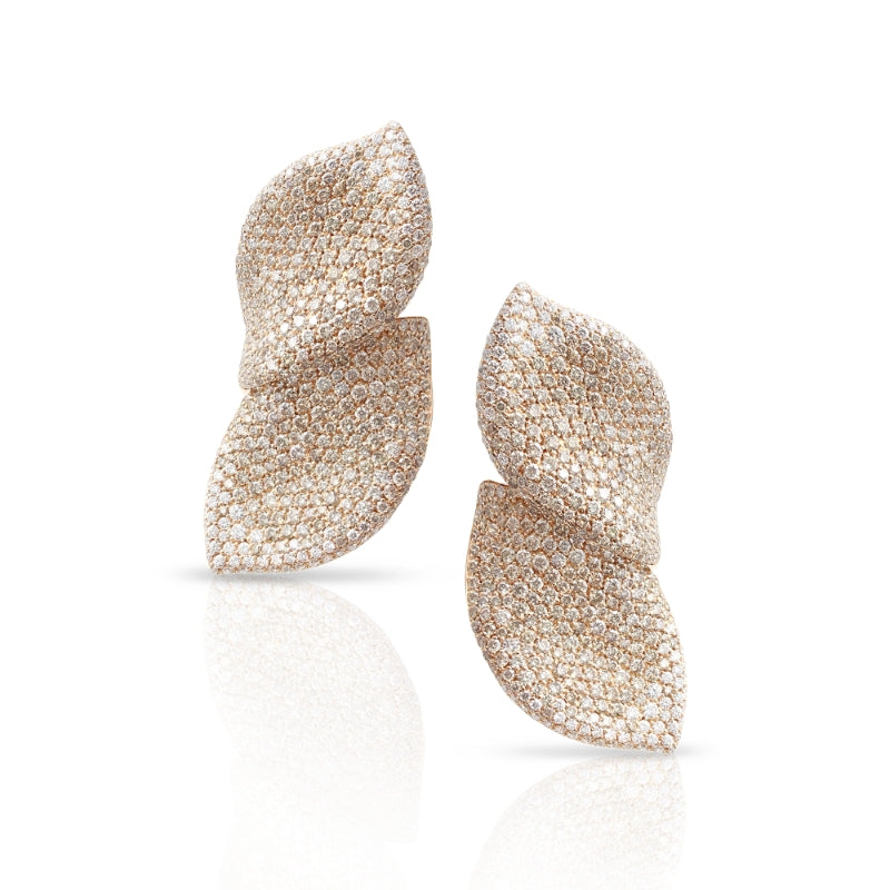 Alelui&aacute; Earrings in 18K Rose Gold with White and Champagne Diamonds.