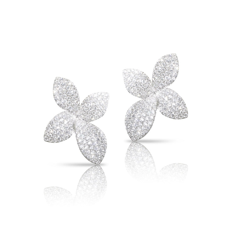Giardini Segreti Small Flower Earrings in 18K White Gold with White Diamonds.