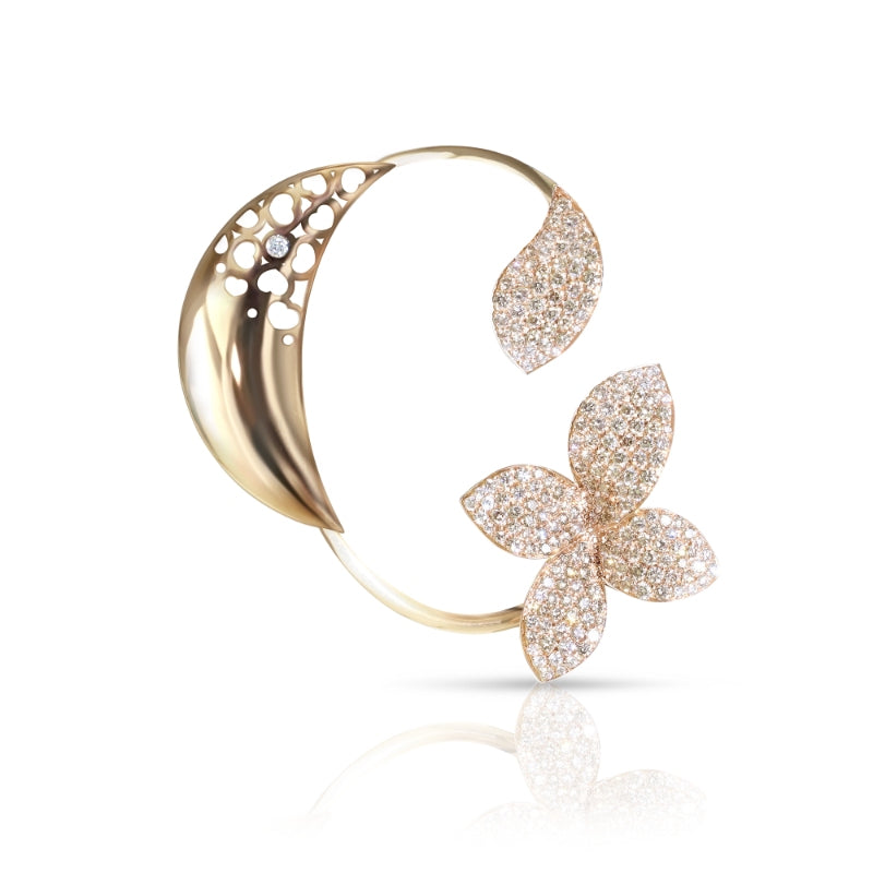 Giardini Segreti Right Ear Cuff in 18K Rose Gold with White and Champagne Diamonds.