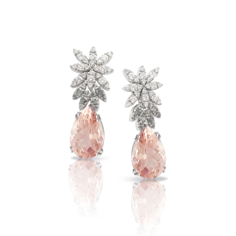 Ghirlanda Atelier Earrings in 18K White Gold with Morganite, White and Grey Diamonds.