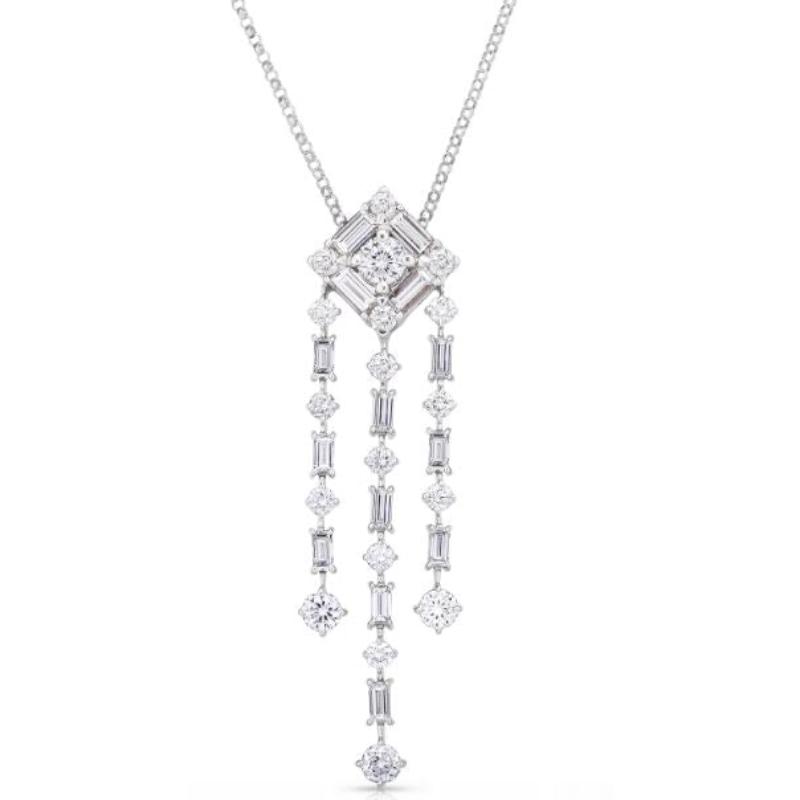 18K WHITE GOLD DIAMOND CLASSIC BAGUETTE CHANDELLIER NECKLACE - FG VS-SI