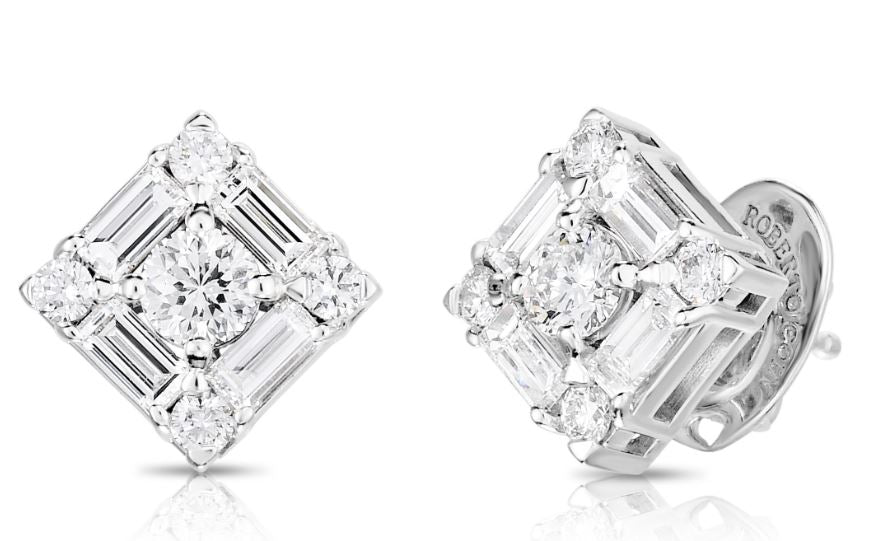 18K WHITE GOLD DIAMOND CLASSIC SQUARED BAGUETTE STUD EARRINGS - FG VS-SI