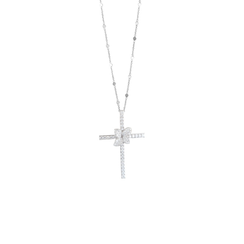 Heart to Earth Cross Necklace in 18K White Gold with White Diamonds.