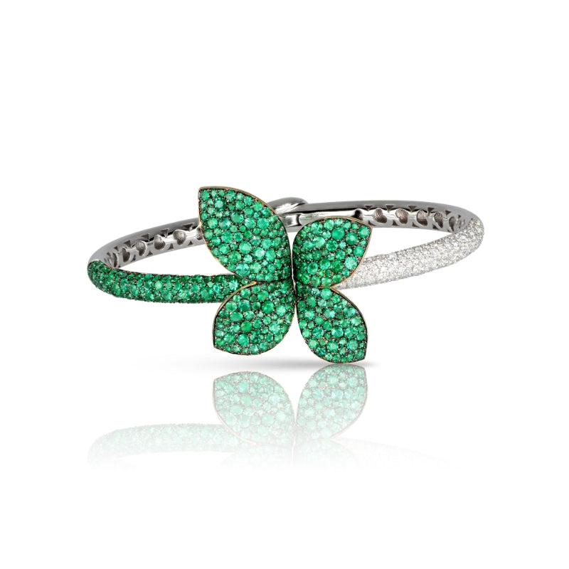 Giardini Segreti Green Soul Bracelet in 18K White and Yellow Gold with White Diamonds and Emeralds.