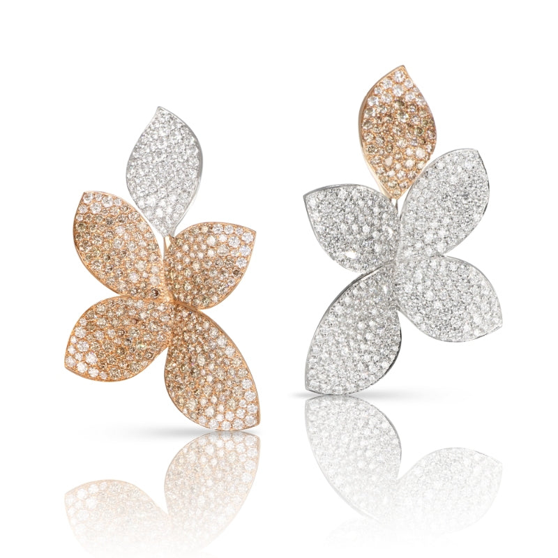 Giardini Segreti Five Leaves Earrings in 18K Rose and White Gold with White and Champagne Diamonds.